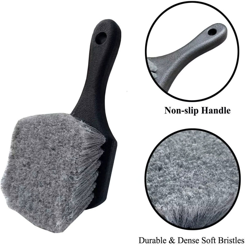 Car Wheel Cleaning Brush – Short Handle Tire & Rim Detail Brush for Deep Cleaning